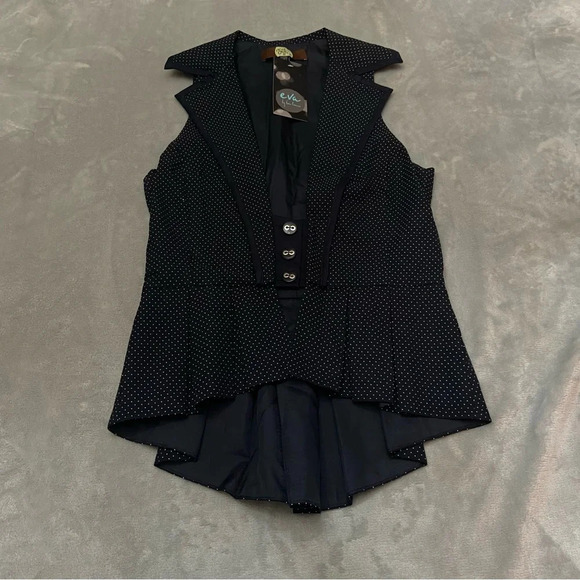 New! Eva Franco Dark Blue White Dot Pleated Peplum top - 27307 - Picture 2 of 7